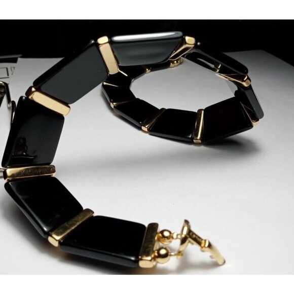 NAPIER Signed Vintage Jet Black Necklace  Lucite Bold Runway Metro Chic Choker - Picture 1 of 11